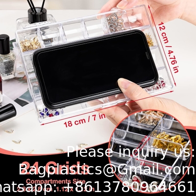 Plastic Nail Art Decorations Container, Transparent Plastic Organizer Box, Clear Storage Container Jewelry Box