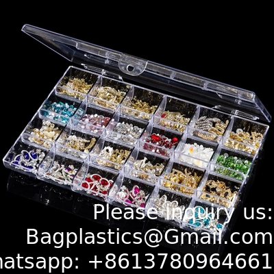 Plastic Nail Art Decorations Container, Transparent Plastic Organizer Box, Clear Storage Container Jewelry Box