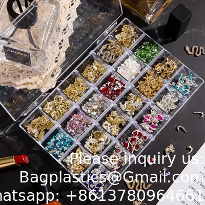 Plastic Nail Art Decorations Container, Transparent Plastic Organizer Box, Clear Storage Container Jewelry Box