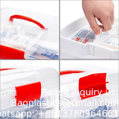 Clear First Aid Kit Container, Travel Medicine Storage Box With Tray First Aid Kit Container, Clear Organizer Box