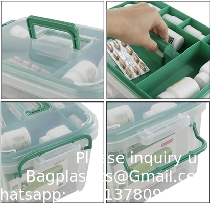 Clear First Aid Kit Container, Travel Medicine Storage Box With Tray First Aid Kit Container, Clear Organizer Box