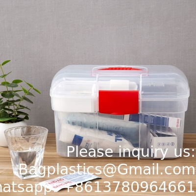 Clear First Aid Kit Container, Travel Medicine Storage Box With Tray First Aid Kit Container, Clear Organizer Box