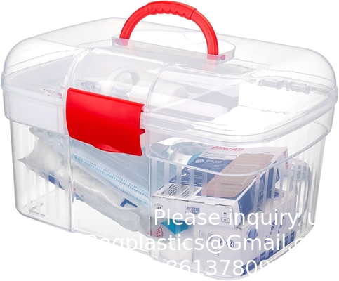 Clear First Aid Kit Container, Travel Medicine Storage Box With Tray First Aid Kit Container, Clear Organizer Box