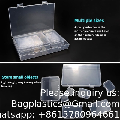 Rectangular Empty Mini Clear Plastic Organizer Storage Box Containers With Hinged Lids For Small Items Craft Box