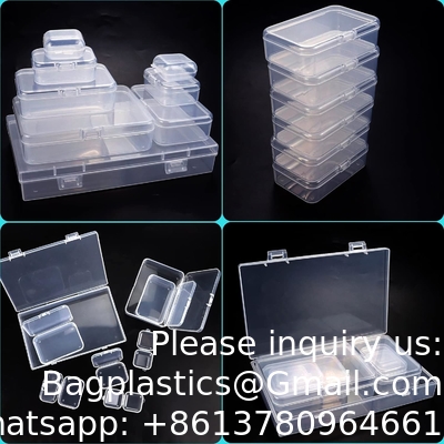Rectangular Empty Mini Clear Plastic Organizer Storage Box Containers With Hinged Lids For Small Items Craft Box