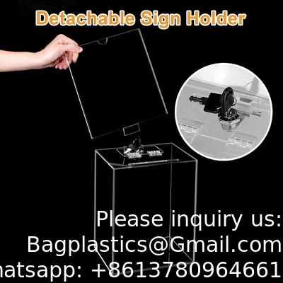 Acrylic Donation Box, 9.8&quot; x 9.8&quot; x 9.8&quot; Large Ballot Box, Suggestion Box with Lock - Large Comment Box - Clear Money