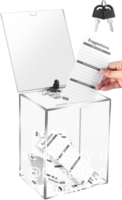 Acrylic Donation Box, 9.8&quot; x 9.8&quot; x 9.8&quot; Large Ballot Box, Suggestion Box with Lock - Large Comment Box - Clear Money