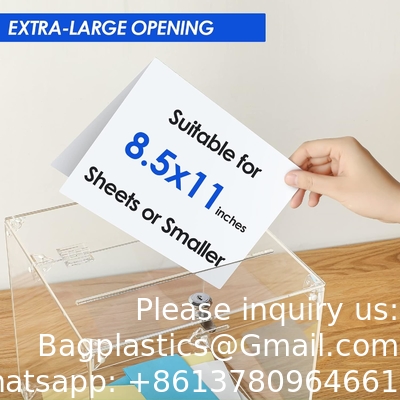 Acrylic Donation Box, 9.8&quot; x 9.8&quot; x 9.8&quot; Large Ballot Box, Suggestion Box with Lock - Large Comment Box - Clear Money