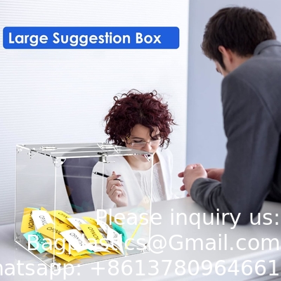 Acrylic Donation Box, 9.8&quot; x 9.8&quot; x 9.8&quot; Large Ballot Box, Suggestion Box with Lock - Large Comment Box - Clear Money