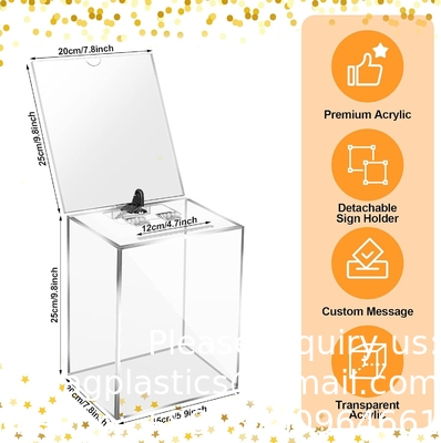 Acrylic Donation Box, 9.8&quot; x 9.8&quot; x 9.8&quot; Large Ballot Box, Suggestion Box with Lock - Large Comment Box - Clear Money