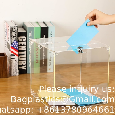 Acrylic Donation Box, 9.8&quot; x 9.8&quot; x 9.8&quot; Large Ballot Box, Suggestion Box with Lock - Large Comment Box - Clear Money
