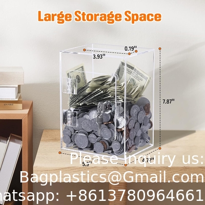 Acrylic Donation Box, 9.8&quot; x 9.8&quot; x 9.8&quot; Large Ballot Box, Suggestion Box with Lock - Large Comment Box - Clear Money