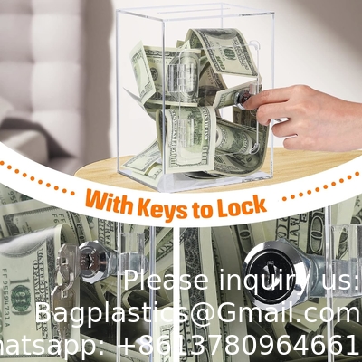 Acrylic Donation Box, 9.8&quot; x 9.8&quot; x 9.8&quot; Large Ballot Box, Suggestion Box with Lock - Large Comment Box - Clear Money