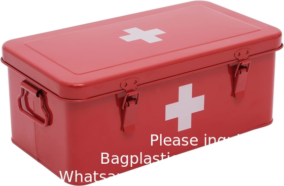 First Aid Kit Supplies Bin, Metal Medicine Storage Tin, First Aid Empty Box with Safety Lock Home Emergency Tool Set