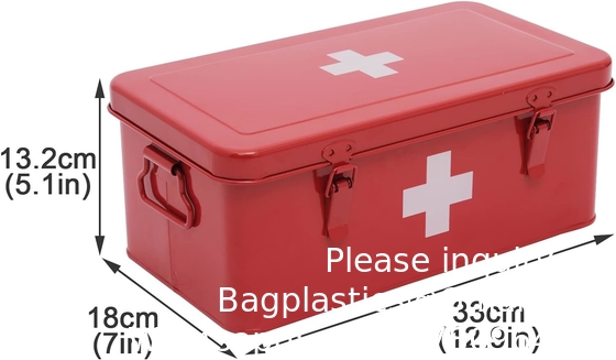 First Aid Kit Supplies Bin, Metal Medicine Storage Tin, First Aid Empty Box with Safety Lock Home Emergency Tool Set