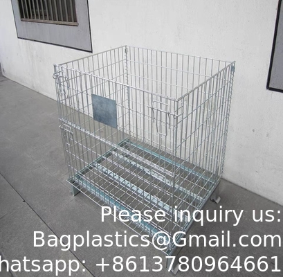 Heavy Foldable Mesh Pallet Steel Storage Cages Folding Lockable Storage Cages Wire Mesh Container For Storage System