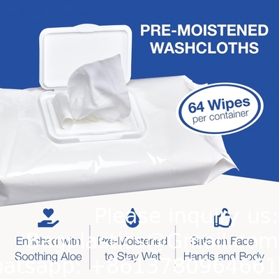 Disposable Wet Adult Wipes, 64 Pack - Pre Moistened Soft Washcloths for Elderly and Babies - Enriched with Aloe