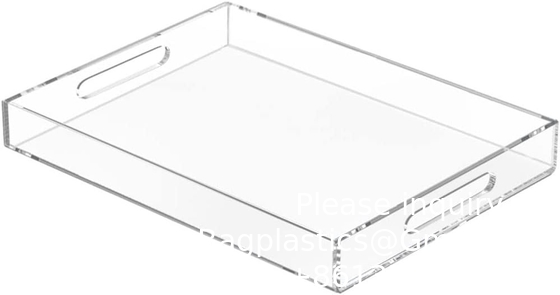 Clear Serving Tray Spill Proof- Acrylic Decorative Tray Organiser For Ottoman Coffee Table Countertop With Handles