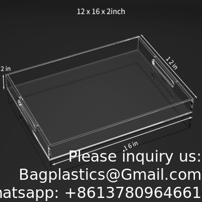 Clear Serving Tray Spill Proof- Acrylic Decorative Tray Organiser For Ottoman Coffee Table Countertop With Handles