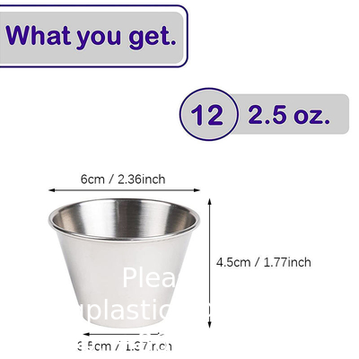 2.5oz Metal Sauce Cups Stainless Steel Dipping Sauce Cups Salad Dressing Container Condiment Containers Portion Cup