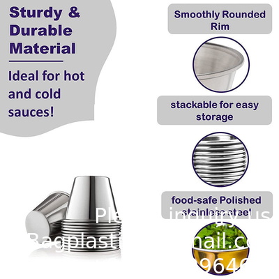 2.5oz Metal Sauce Cups Stainless Steel Dipping Sauce Cups Salad Dressing Container Condiment Containers Portion Cup