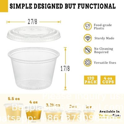 Portion Cups With Lids, Small Plastic Containers with Lids, Airtight Stackable Souffle Cups, Jello Shot Cups, Sauce