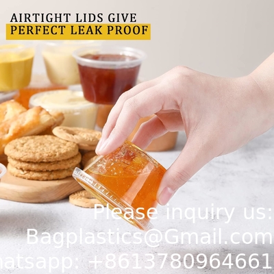 Portion Cups With Lids, Small Plastic Containers with Lids, Airtight Stackable Souffle Cups, Jello Shot Cups, Sauce