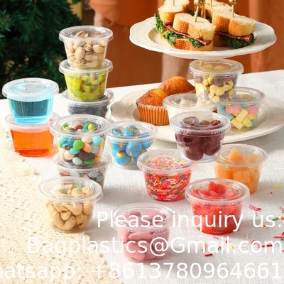 Portion Cups With Lids, Small Plastic Containers with Lids, Airtight Stackable Souffle Cups, Jello Shot Cups, Sauce