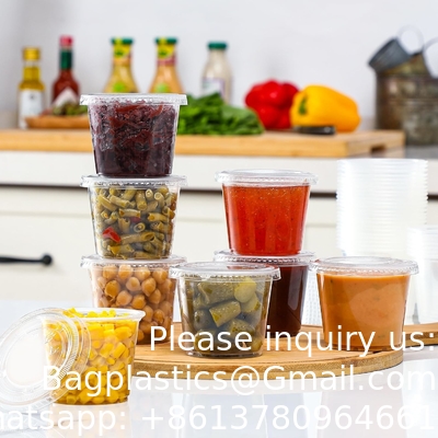 5.5 oz Portion Cups With Lids, Jello Shot Cups, Small Plastic Containers, Airtight and Stackable Souffle Cups