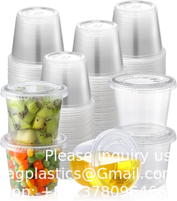5.5 oz Portion Cups With Lids, Jello Shot Cups, Small Plastic Containers, Airtight and Stackable Souffle Cups