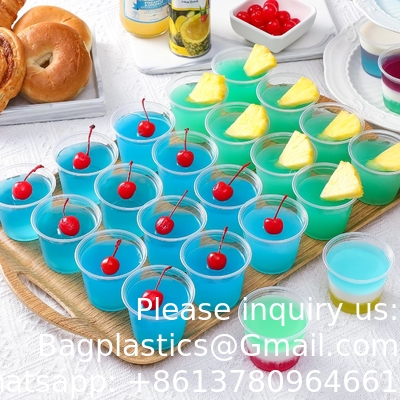 5.5 oz Portion Cups With Lids, Jello Shot Cups, Small Plastic Containers, Airtight and Stackable Souffle Cups
