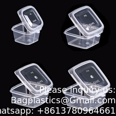 1oz 2oz 3oz 4oz Square Disposable Chili Sauce Cups Take Out PP Material Clear Plastic Portion Cup With Hinged Lid
