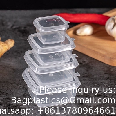 1oz 2oz 3oz 4oz Square Disposable Chili Sauce Cups Take Out PP Material Clear Plastic Portion Cup With Hinged Lid