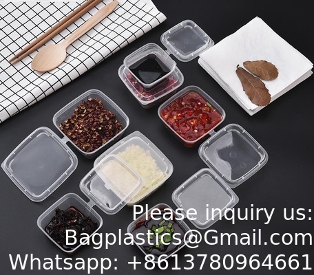 1oz 2oz 3oz 4oz Square Disposable Chili Sauce Cups Take Out PP Material Clear Plastic Portion Cup With Hinged Lid