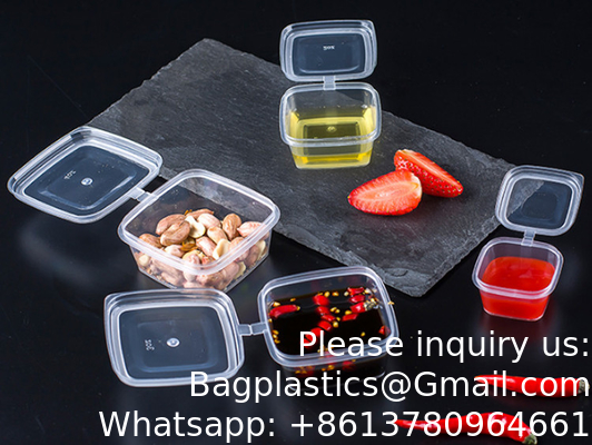 1oz 2oz 3oz 4oz Square Disposable Chili Sauce Cups Take Out PP Material Clear Plastic Portion Cup With Hinged Lid