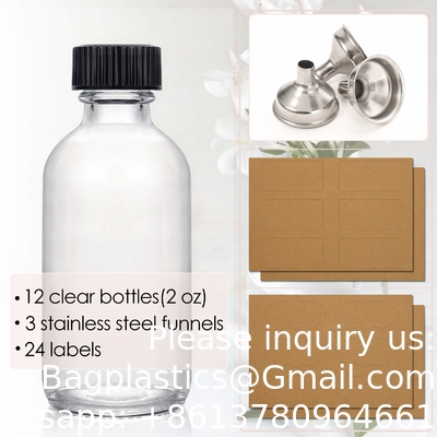 Small Clear Glass Bottles With Lids Boston Sample Bottles for Potion, Juice, Wellness, Ginger Shots, Whiskey, Liquids
