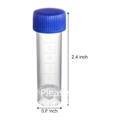 Set Of 100 Plastic Test Tubes With Lids, 5 Ml Graduated Shot Tubes With Screw Caps Small Vials Container For Liquid