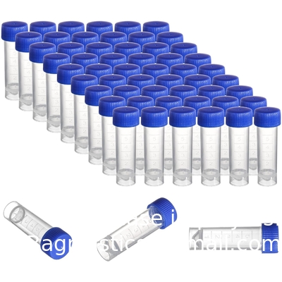 Set Of 100 Plastic Test Tubes With Lids, 5 Ml Graduated Shot Tubes With Screw Caps Small Vials Container For Liquid