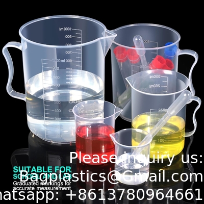 Plastic Graduated Cylinders&amp; Plastic Beakers, Plastic Graduated Cylinders 10ml 25ml 50ml 100ml 250ml &amp; 5pcs
