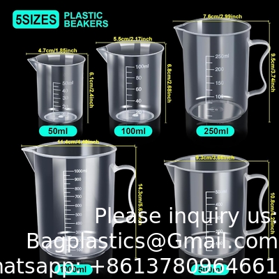 Plastic Graduated Cylinders&amp; Plastic Beakers, Plastic Graduated Cylinders 10ml 25ml 50ml 100ml 250ml &amp; 5pcs