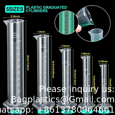 Plastic Graduated Cylinders&amp; Plastic Beakers, Plastic Graduated Cylinders 10ml 25ml 50ml 100ml 250ml &amp; 5pcs