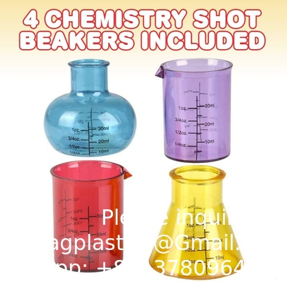 Chemistry Glass Set, 4 Plastic Laboratory Glasses, Funny Scientific Gifts, Cool Chemistry Graduation Gag Gift