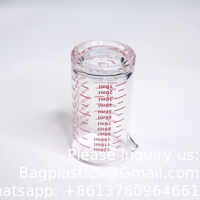 Shot Glass Measuring Cup 4 Ounce/120ML Liquid Heavy High Espresso Glass Cup Red Line，V-Shaped Spout
