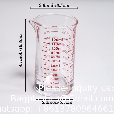 Shot Glass Measuring Cup 4 Ounce/120ML Liquid Heavy High Espresso Glass Cup Red Line，V-Shaped Spout