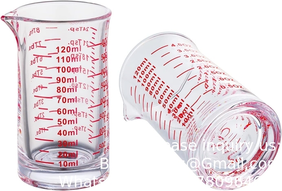 Shot Glass Measuring Cup 4 Ounce/120ML Liquid Heavy High Espresso Glass Cup Red Line，V-Shaped Spout