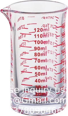 Shot Glass Measuring Cup 4 Ounce/120ML Liquid Heavy High Espresso Glass Cup Red Line，V-Shaped Spout