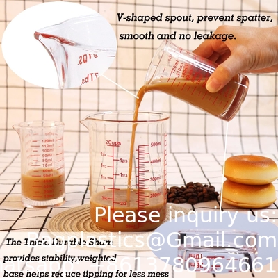 Shot Glass Measuring Cup 4 Ounce/120ML Liquid Heavy High Espresso Glass Cup Red Line，V-Shaped Spout