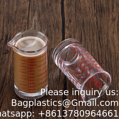 Shot Glass Measuring Cup 4 Ounce/120ML Liquid Heavy High Espresso Glass Cup Red Line，V-Shaped Spout