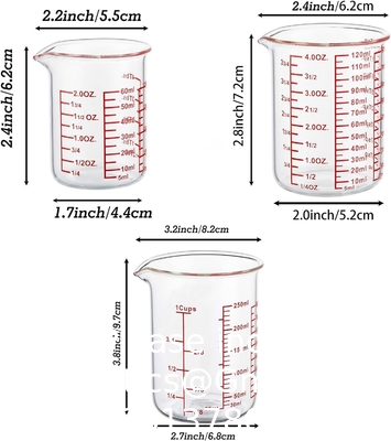 Borosilicate Glass Measuring Cup Set-V-Shaped Spout Includes 60ml(2OZ), 120ml(4OZ),  250ml(8OZ) Glass Measuring Beaker