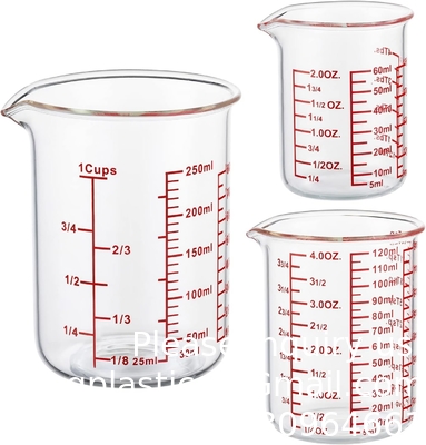 Borosilicate Glass Measuring Cup Set-V-Shaped Spout Includes 60ml(2OZ), 120ml(4OZ),  250ml(8OZ) Glass Measuring Beaker